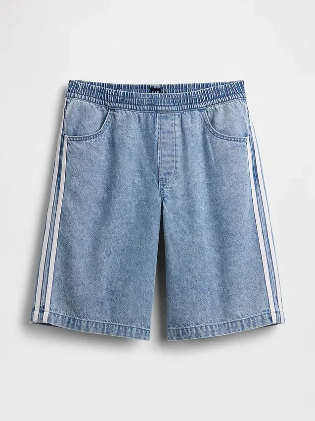 11" Orta Bel, Ultra Yumuşak, Easy Stripe Uzun Kesim Denim Şortlar