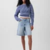 11" Orta Bel Uzun Kesim Denim Şortlar