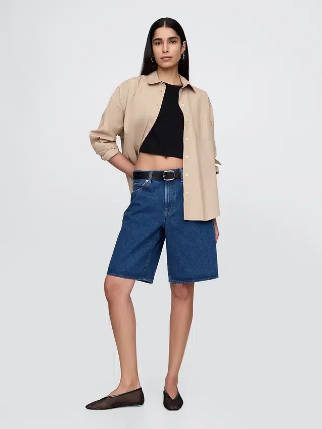 11" Orta Bel Uzun Kesim Denim Şortlar