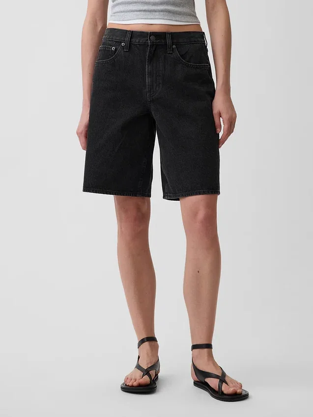 11" Orta Bel Uzun Kesim Denim Şortlar