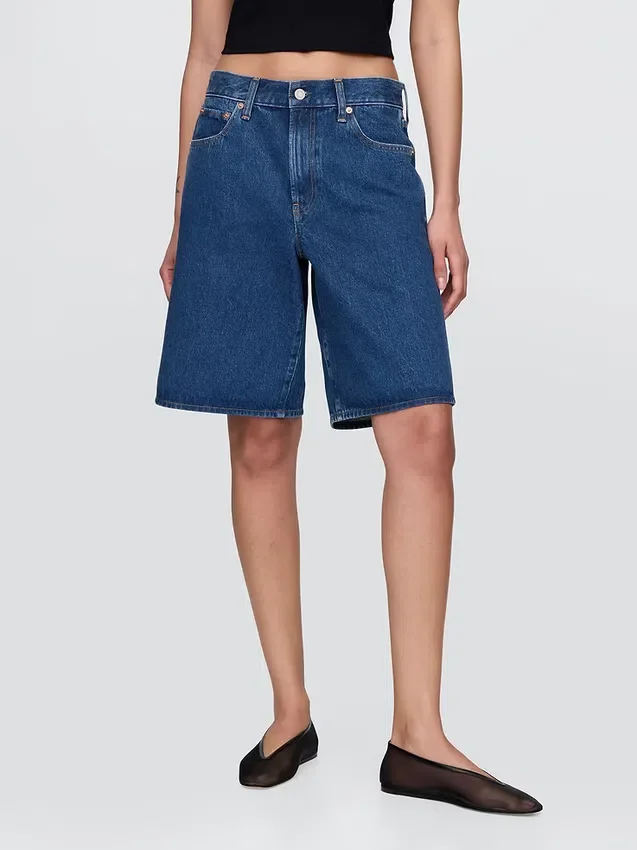 11" Orta Bel Uzun Kesim Denim Şortlar