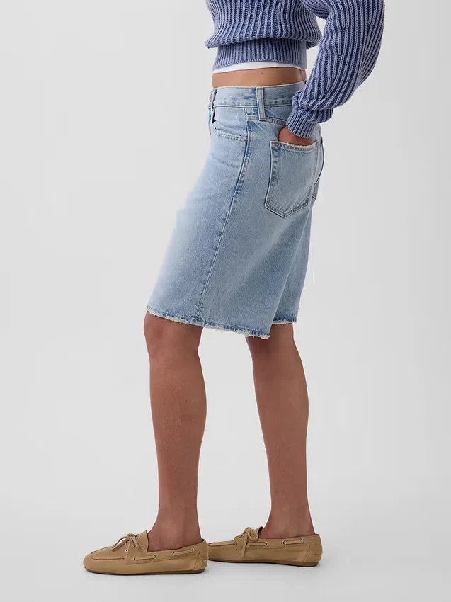 11" Orta Bel Uzun Kesim Denim Şortlar