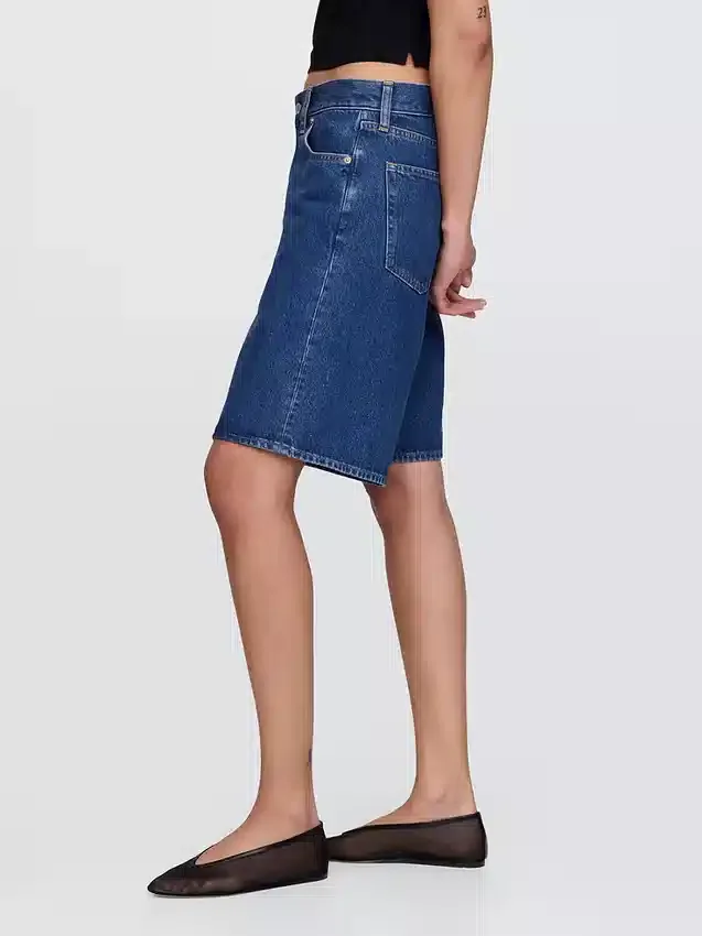 11" Orta Bel Uzun Kesim Denim Şortlar
