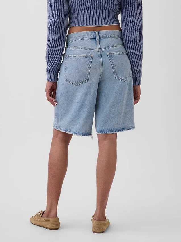 11" Orta Bel Uzun Kesim Denim Şortlar