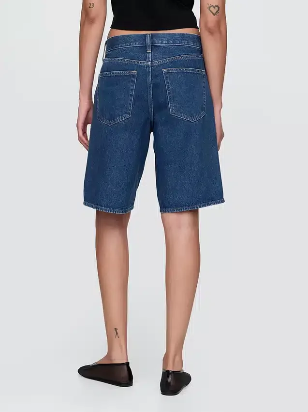 11" Orta Bel Uzun Kesim Denim Şortlar