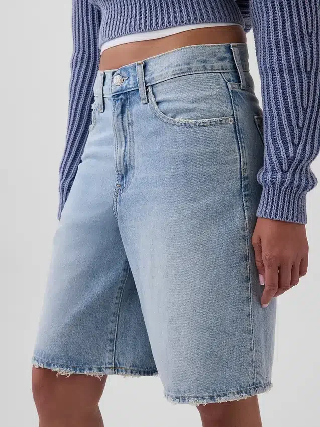 11" Orta Bel Uzun Kesim Denim Şortlar