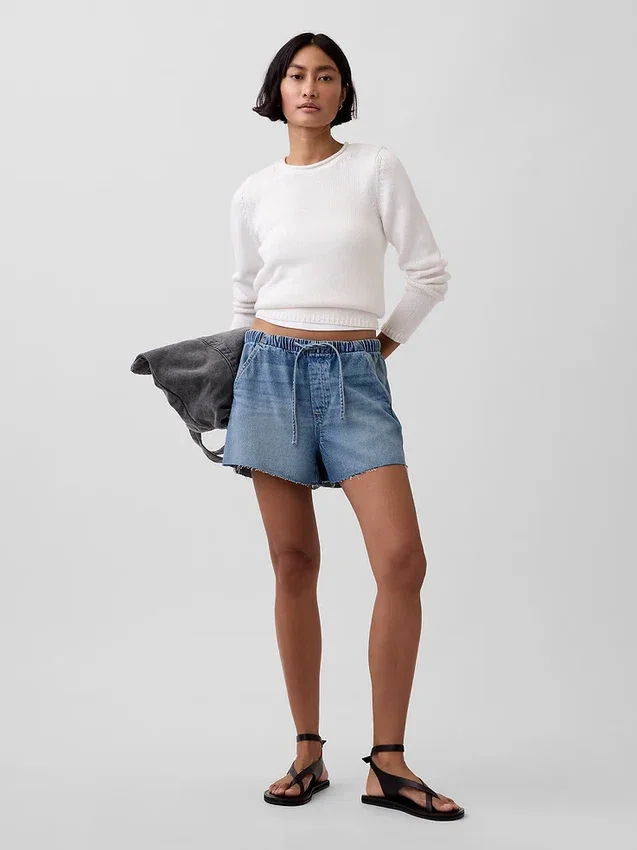 3,5 inç Alçak Bel Kolay Denim Şortlar