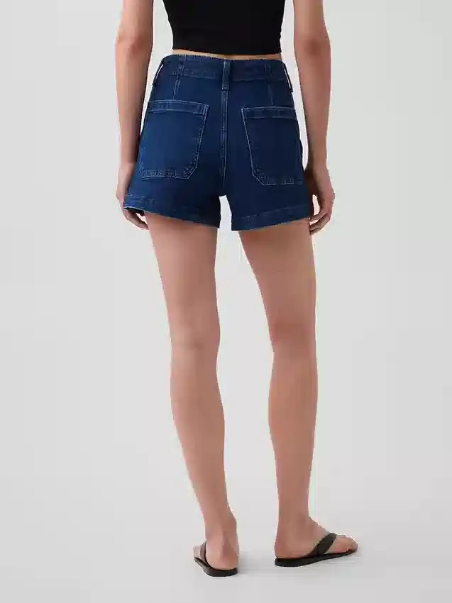 3,5 inç Yüksek Bel Denizci Stili Rahat Düz Kesim Denim Şortlar