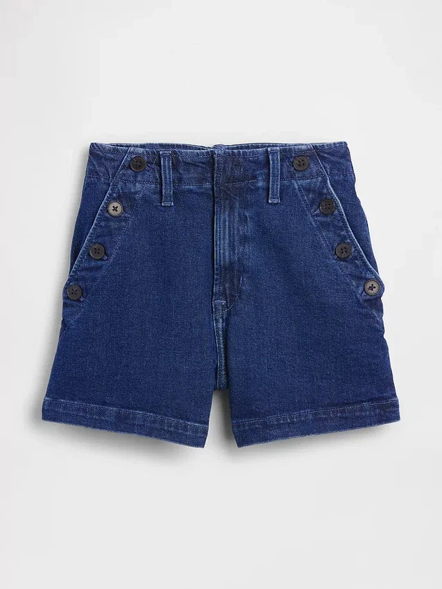 3,5 inç Yüksek Bel Denizci Stili Rahat Düz Kesim Denim Şortlar