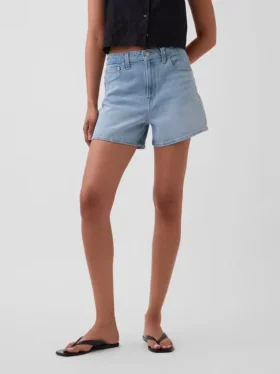 3,5 inç Yüksek Bel Rahat Düz Kesim Denim Şortlar