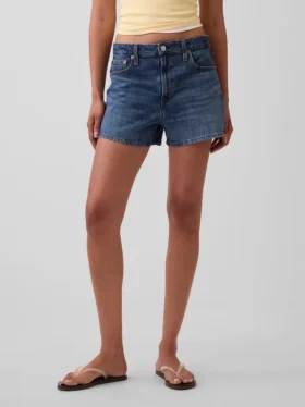 3,5 inç Yüksek Bel Rahat Düz Kesim Denim Şortlar