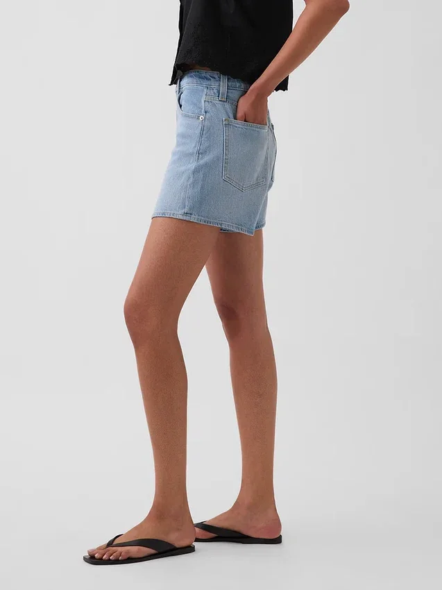 3,5 inç Yüksek Bel Rahat Düz Kesim Denim Şortlar
