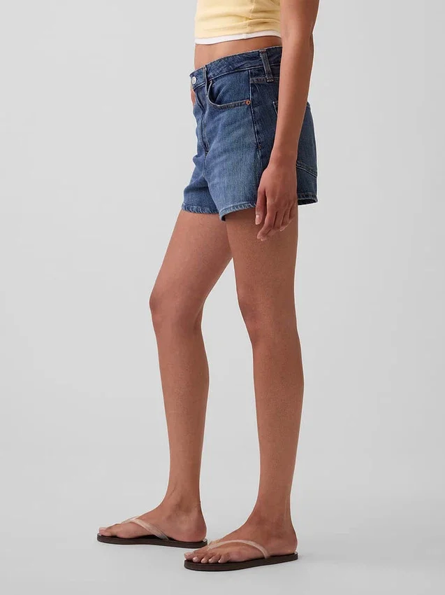 3,5 inç Yüksek Bel Rahat Düz Kesim Denim Şortlar
