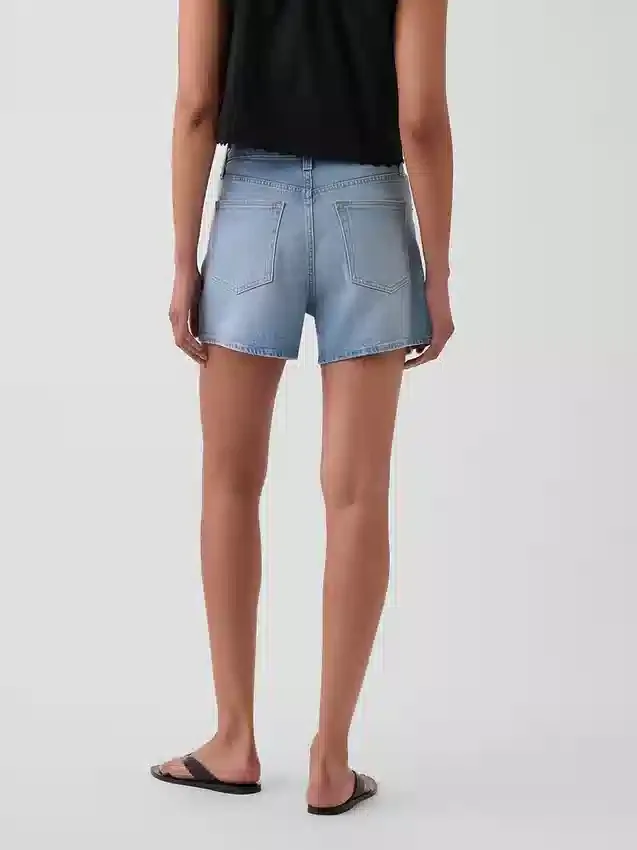 3,5 inç Yüksek Bel Rahat Düz Kesim Denim Şortlar