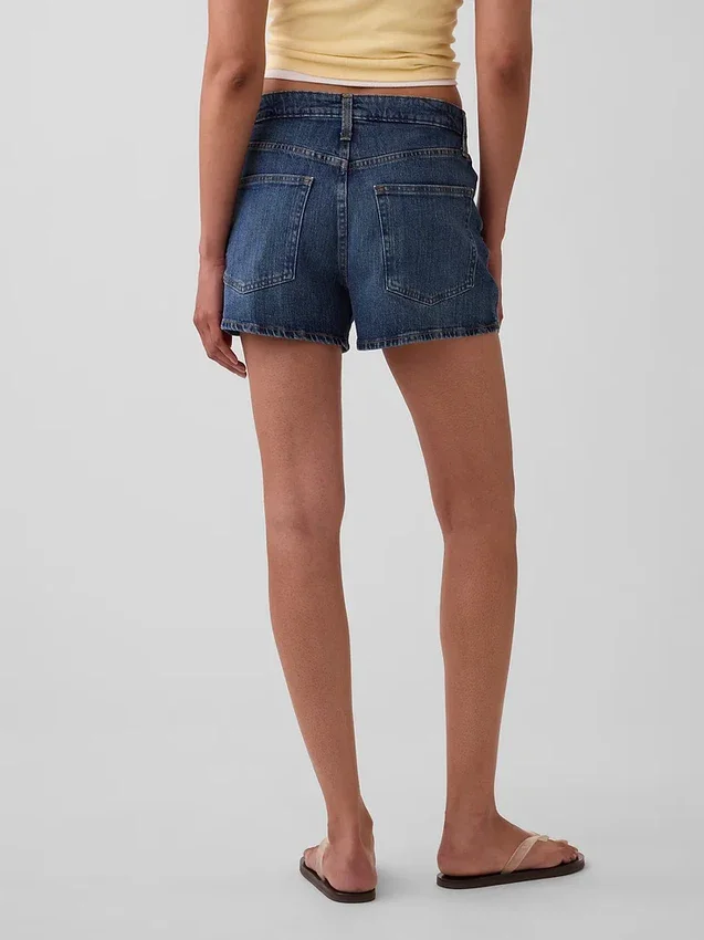 3,5 inç Yüksek Bel Rahat Düz Kesim Denim Şortlar