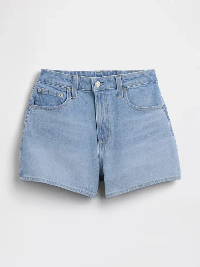 3,5 inç Yüksek Bel Rahat Düz Kesim Denim Şortlar