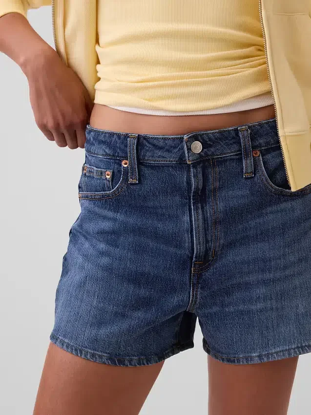 3,5 inç Yüksek Bel Rahat Düz Kesim Denim Şortlar