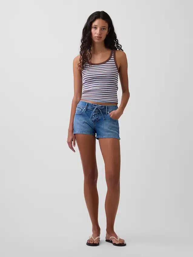 3 inç Düşük Bel Bağcıklı Denim Şortlar