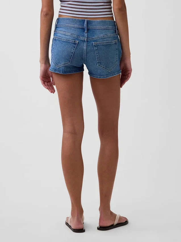 3 inç Düşük Bel Bağcıklı Denim Şortlar