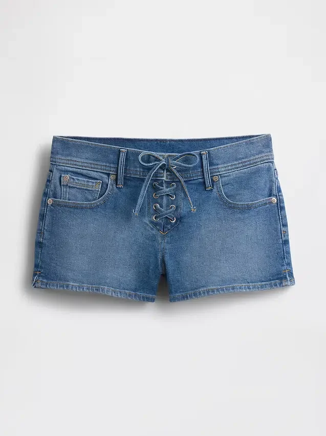 3 inç Düşük Bel Bağcıklı Denim Şortlar