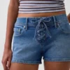 3 inç Düşük Bel Bağcıklı Denim Şortlar
