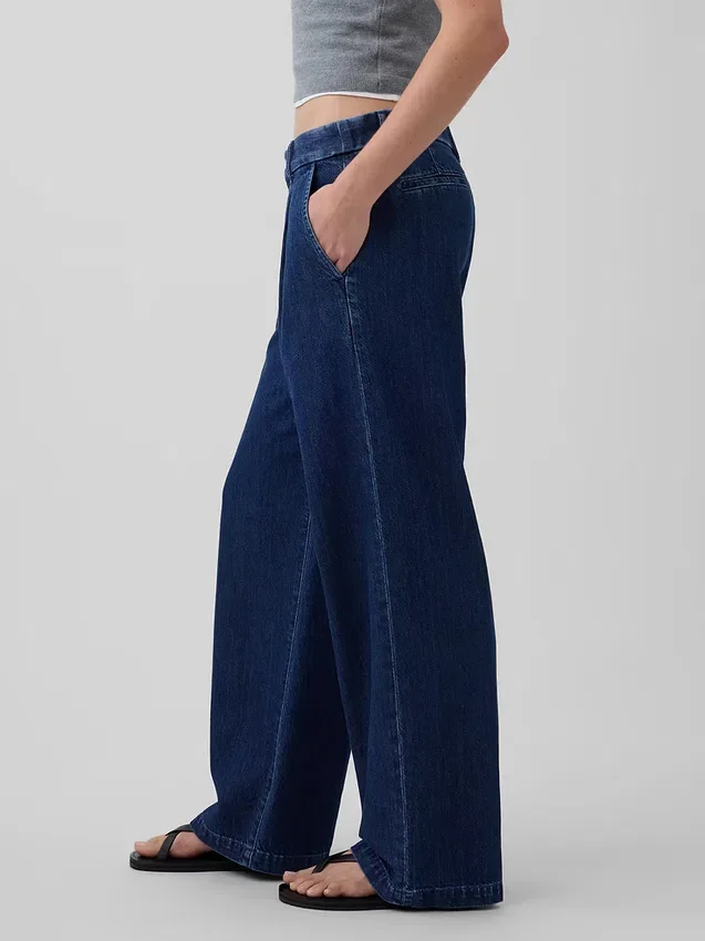 365 Düşük Bel Denim Pileli Pantolon