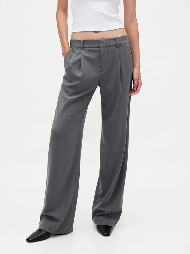 365 Düşük Bel Fırçalanmış Twill Pileli Pantolon