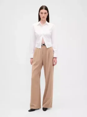 365 Yüksek Bel Fırçalanmış Twill Pileli Pantolon