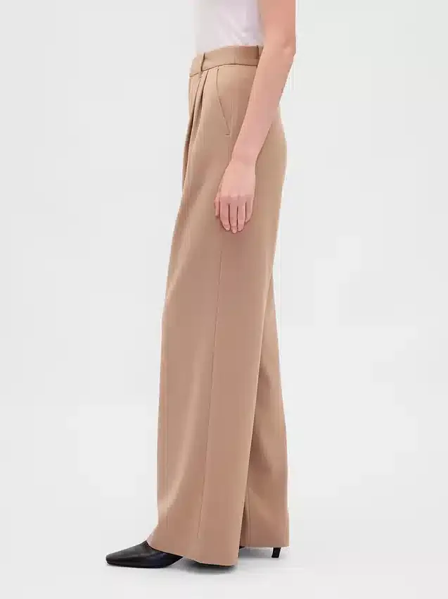 365 Yüksek Bel Fırçalanmış Twill Pileli Pantolon