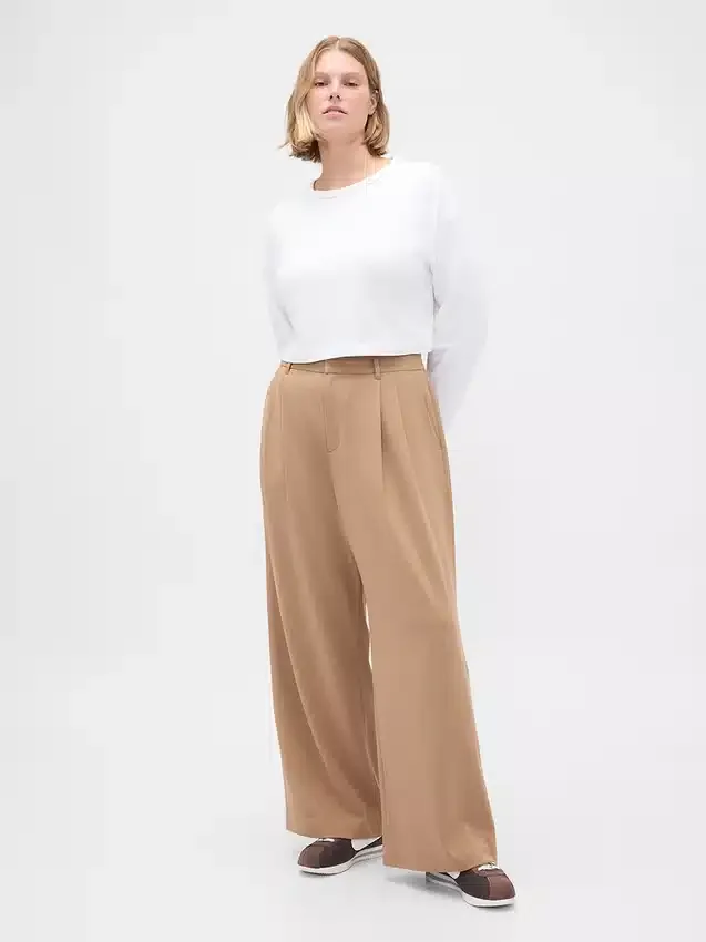 365 Yüksek Bel Fırçalanmış Twill Pileli Pantolon