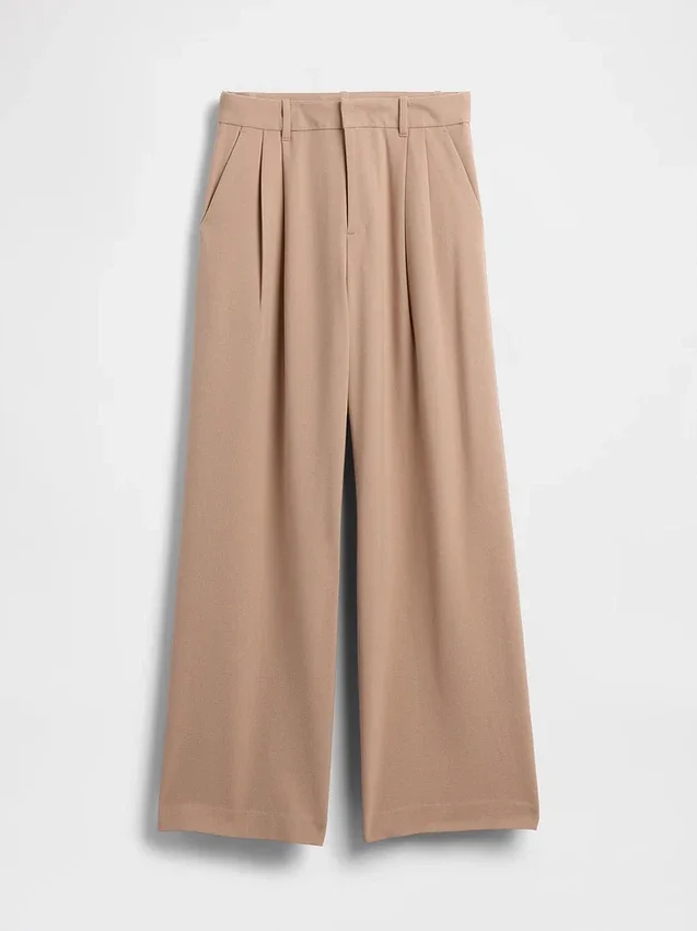 365 Yüksek Bel Fırçalanmış Twill Pileli Pantolon