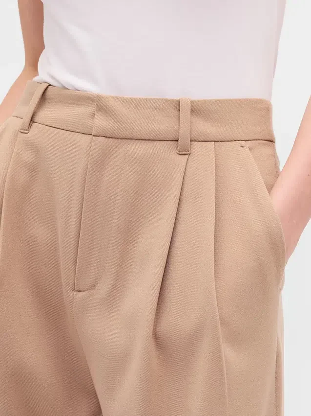 365 Yüksek Bel Fırçalanmış Twill Pileli Pantolon