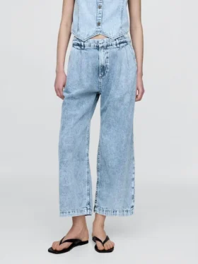 365 Yüksek Bel Ultra Yumuşak Denim Pileli Bilek Boyu Pantolon
