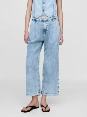 365 Yüksek Bel Ultra Yumuşak Denim Pileli Bilek Boyu Pantolon