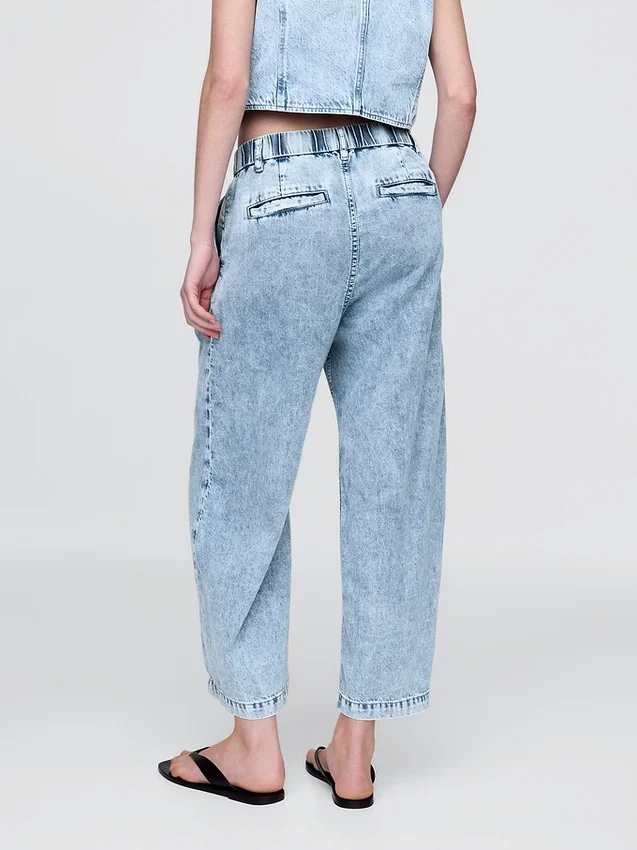 365 Yüksek Bel Ultra Yumuşak Denim Pileli Bilek Boyu Pantolon