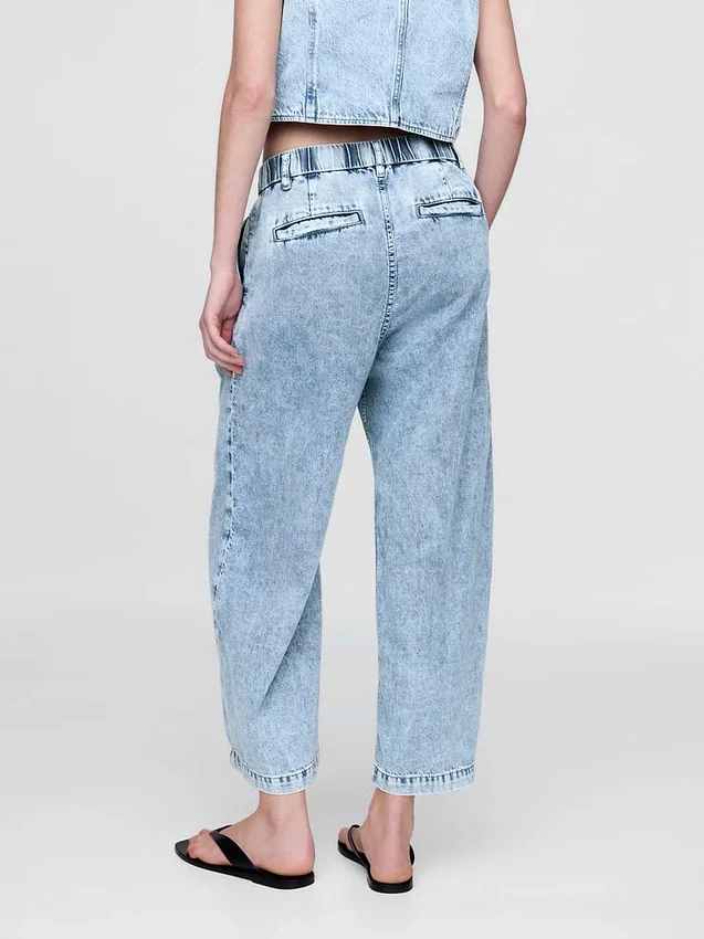 365 Yüksek Bel Ultra Yumuşak Denim Pileli Bilek Boyu Pantolon