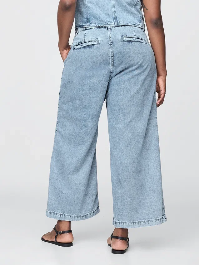 365 Yüksek Bel Ultra Yumuşak Denim Pileli Bilek Boyu Pantolon