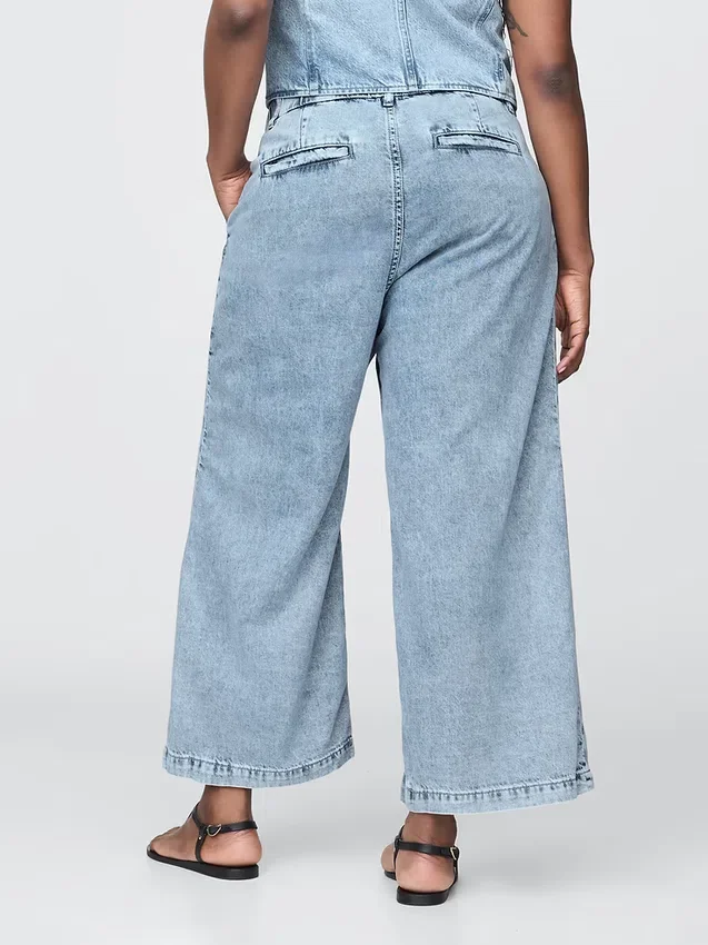 365 Yüksek Bel Ultra Yumuşak Denim Pileli Bilek Boyu Pantolon