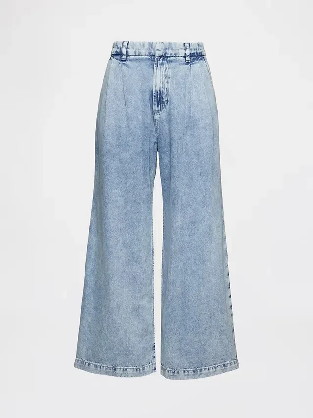 365 Yüksek Bel Ultra Yumuşak Denim Pileli Bilek Boyu Pantolon