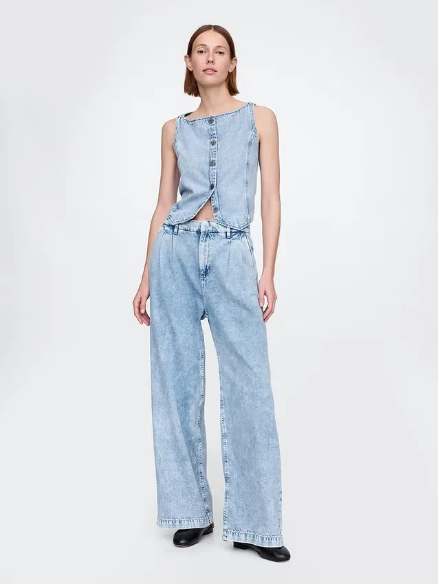 365 Yüksek Bel Ultra Yumuşak Pileli Denim Pantolon