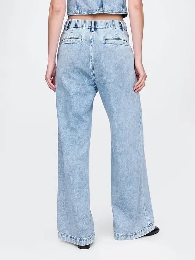365 Yüksek Bel Ultra Yumuşak Pileli Denim Pantolon