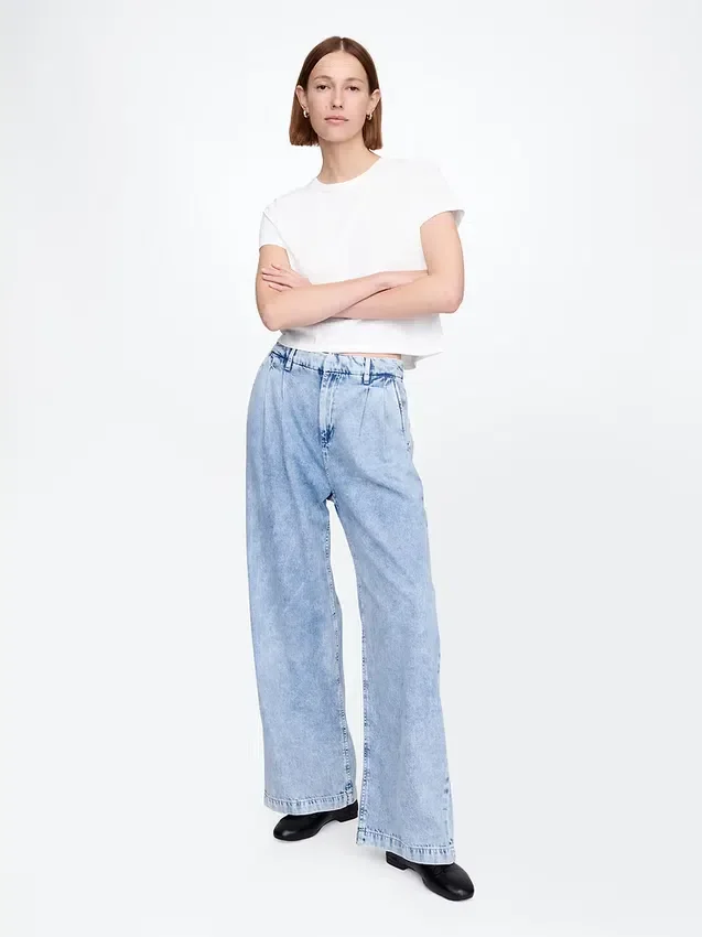 365 Yüksek Bel Ultra Yumuşak Pileli Denim Pantolon