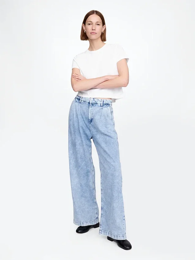 365 Yüksek Bel Ultra Yumuşak Pileli Denim Pantolon