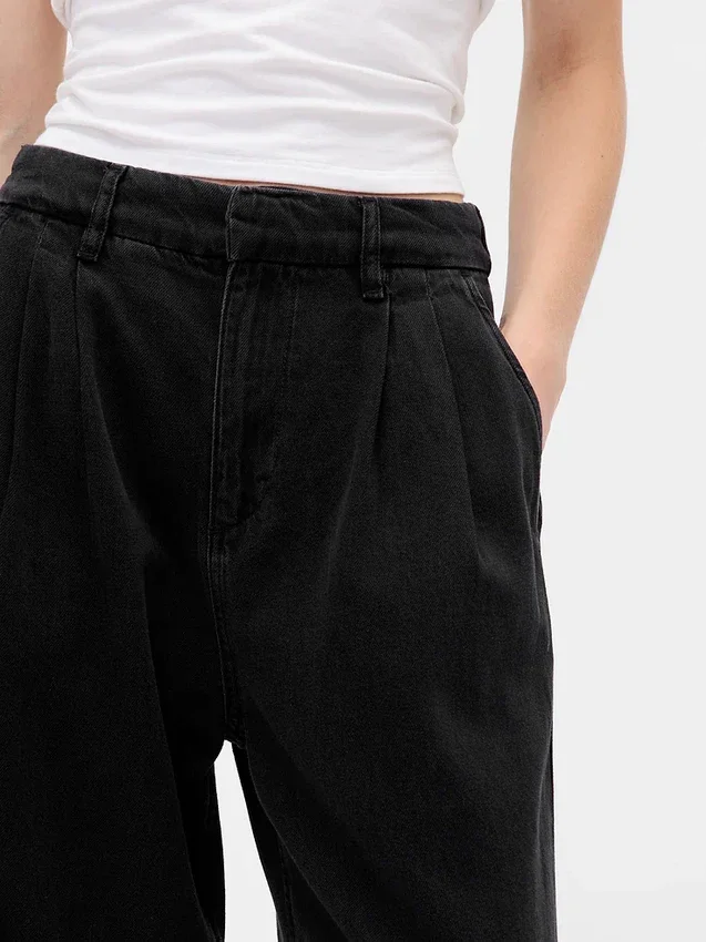 365 Yüksek Bel Ultra Yumuşak Pileli Denim Pantolon