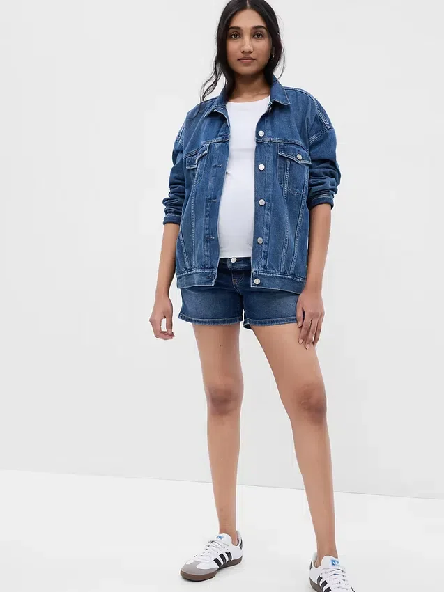 4 inç Hamile Giyim Tam Panel Denim Şort