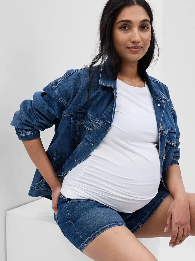4 inç Hamile Giyim Tam Panel Denim Şort