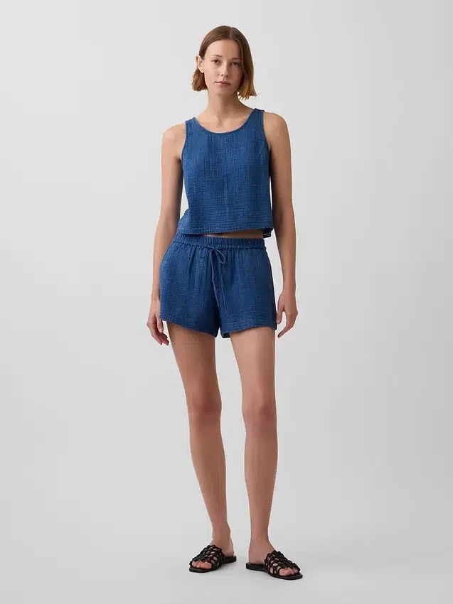 4" Pamuklu Gazlı Kumaş Denim Kolay Giyilebilir Şortlar