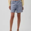 5" Orta Bel Baskılı Örme Denim Rahat Şort