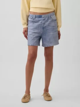 5″ Orta Bel Baskılı Örme Denim Rahat Şort
