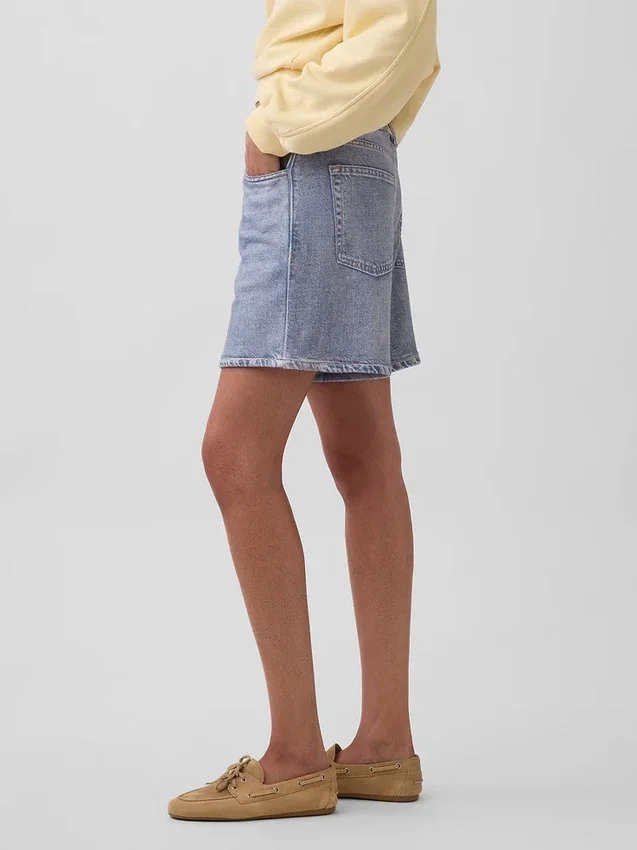 5" Orta Bel Baskılı Örme Denim Rahat Şort